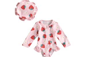 Caziffer Maillot Une Pièce Bébé Fille Imprimé Fleurs Maillots de Bain à Manche Longue Vêtement de Plage Bébé Swimwear pour Bébé Fille 0-7 Ans