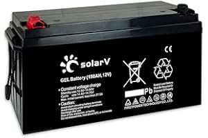 SolarV Batterie gel 150 Ah 12 V extrêmement résistante aux cycles pour installation PV, idéale pour les applications solaires, camping-cars, éclairage de chantier, voiliers, yachts à moteur.