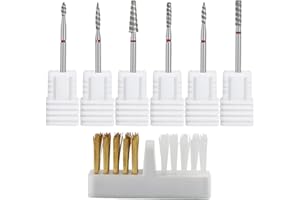 BORISCA 6 Pièces Embout Ponceuse Ongles Cuticule, Foret à Ongles avec Rainures en Spirale Embout Ponceuse pour Ongles, Embout de Ponceuse Ongle avec Brosse de Nettoyage pour Exfolier et Manucurer