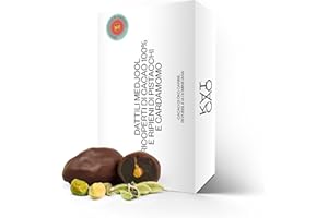 Kaicao Dattili Medjool - Ripieni di Pistacchi e Cardamomo, Ricoperti di Cioccolato 100% Cacao Origine Oko, Repubblica Dominicana - Senza Zuccheri Aggiunti - Snack Salutare - 4 Dattili