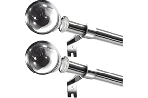 GDEVKHN Pack of 2 Extendable Curtain Rods, Telescopic Curtain Rod with Brackets and Round End Piece for Windows, Living Room, Dining Room, Bedroom, 220-320 cm, Silver