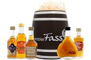 KIDSNADO D probierFass Cognac Geschenk | 5 Cognac Klassiker (4 x 0.05l - 1 x 0.03l) verpackt in einem originellen Fass mit Geschenkverpackung