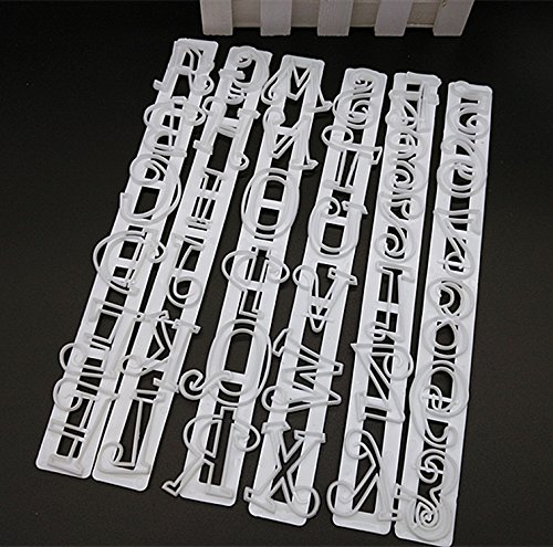 ilauke Fondant Ausstecher Ausstechformen Auswerfer Stempel Alphabet Zahlen Zeichensetzung Buchstaben Hase Herz Tortendeko Kuchendekorationsset Backen (süße Wörter 6 teilig) - 3