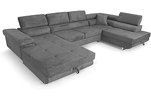 SOFILAND Ecksofa Aller U XXL-Ecksofa mit Schlaffunktion und Zwei Bettkästen in Grau, rechte Seite (Dunkelgrau)