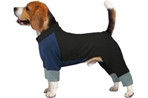 Hjumarayan Hundepyjama, Dehnbarer Hunde Pyjama mit Reißverschluss Voller Abdeckung Hundebody Lange Beinen, Schmutzabweisender Hundeanzug Kühler Onesie für Spaziergänge & nach OP, Schwarz L