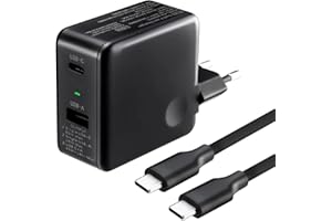 DEUMMIU USB C Ladegerät 65W USB C Netzteil PPS GaN 2-Ports PD QC 3.0 USB C Netzteil kompatibel mit MacBookPro/Air,iPhone14/15,GalaxyS22/S23,Steam Deck,Lenovo,HP und mehr mit 1.8M USB C auf C Ladekabel