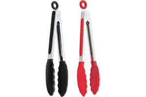 GUDEMOORE PHYTONICS 2PC Pince Cuisine Silicone,Pince de Cuisine,Pince Cuisine Inox,Pince Alimentaire,Pince Barbecue,avec Poignée Silicone Résistante, pour la cuisson au barbecue (26cm*2)