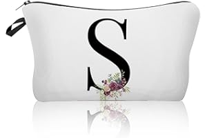 LARFRAECY Personalized Alphabet Flower Print Cosmetic Bag,Waterproof Cosmetic Bag,Travel Makeup Bag,Printed Storage Bag,Bride Bridesmaid Cosmetic Pouch Gifts for Women Girls,Mum,Sisters