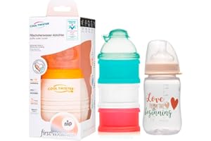 NIP Flaschenkühler Cool Twister Set // 1 x NIP Flasche 260ml mit Sauger Gr. M // 1 x Milchpulver- Portionierer
