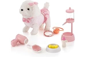 Kdorzos Electronic Pet Dog toy with Lead, Electronic Plush Puppy Toy Pet for Girls Kids Interactive Toy walks,Barks,Shake Tail Animal Toy,Pretend Dress Up Realistic Cute soft Dog