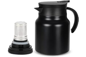 Dreamhigh® Tetera con colador de 1 l, termo de acero inoxidable de doble pared, 2 en 1, para café y té, con colador de té