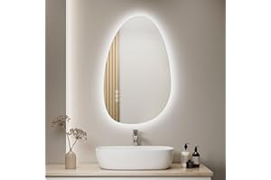 S'AFIELINA Miroir de Salle de Bain avec Éclairage 85 x 50 cm Miroir Rond Asymétrique avec Interrupteur Tactile, Dimmable, 3 Couleurs de Lumière Réglables, Antibuée Miroir de Salle de Bain