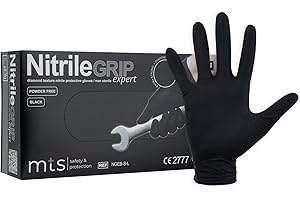 MTS Safety & Protection Gants Jetables M – Paquet De 50/boîte Gants En Nitrile Gants Noirs Nitrile Diamond Structure Grip – Gants Jetables Gants En Caoutchouc Sans Poudre (M, Paquet De 50)