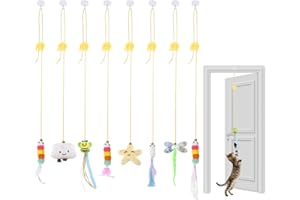 TNSLAND Interaktywna zabawka dla kotów, 8 sztuk, do samodzielnego zajęcia, wisząca rama drzwi, wisząca zabawka dla kota z dzwonkiem i piórami, dla kociąt
