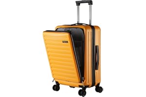 TydeCkare Maleta con Bolsillo Frontal para Portátil M/56cm 45L ABS+PC Material de Carcasa Dura Equipaje de Mano, 4 Ruedas Dobles Giratorias 360º y Candado TSA, Trolley Retráctil, Naranja