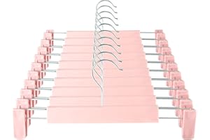 GUANJUNE Wieszaki na ubrania, oszczędzające miejsce uchwyty na spódnicę z haczykami obrotowymi o 360°, regulowanymi klipsami, wieszaki na spodnie, ubrania i dżinsy (10 sztuk, różowe)