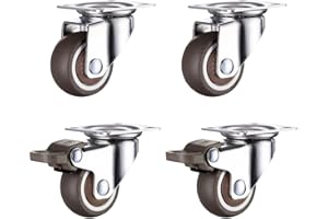 Geocang Set of 4 Furniture Castors, 25 mm with Screws, Brakes, Rubber Transport Castors, Small Swivel Castors for Furniture, Heavy Duty Castors for Pallet Furniture (with 2 Brakes)