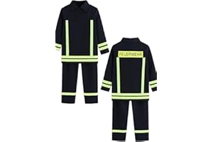 Foxxeo Feuerwehr Kostüm Kinder - Dunkelblaues 2-teiliges Set mit Jacke & Hose