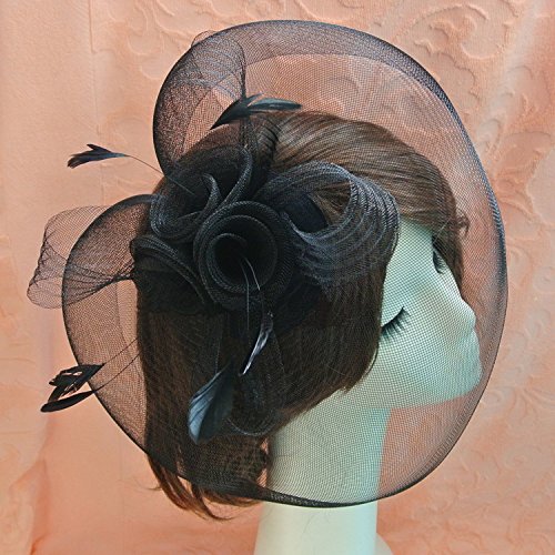 Goliton® Damen Weinlese Feder Blumen Braut Hochzeit Rouge Gesicht Schleier Kopfschmuck – Schwarz - 2
