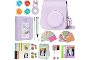 Cpano Mini 11 Kamerazubehör-Bundles für Instax Mini 11 mit Kameratasche/Buchalbum/Selfie Len/Wandbehangrahmen/Aufkleber/Stift(13 in 1)(Lila)