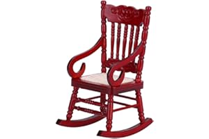 ZERODIS Miniaturowy fotel bujany do domku dla lalek, mini meble symulacyjne 1:12, wykwintny drewniany fotel bujany do bajkowych ogrodów, akcesoria do dekoracji domku dla lalek (czerwony)
