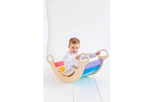 BusyKids Multifunctional Wooden Swing Montessori Toddler Swing Wooden Climbing Rocker Balance Board (Multicolor)