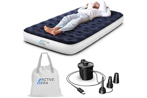 Active Era Materac Dmuchany Samopompujący Pojedynczy Jednoosobowy z Ładowaną Pompką Powietrza Nadmuchiwany, Wytrzymały Wodoodporny Elektryczny do Spania Namiotu Auta, 200x100cm