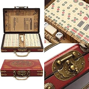 Juego Mahjong Viaje portátil Mahjong 144 Piezas de Mahjong con una Funda de Piel con Manual de Ingles