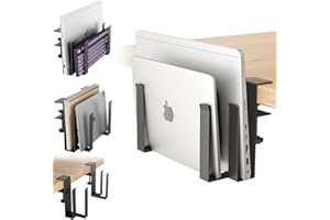 otuiaim Supporto Regolabile Doppio per Laptop con Morsetto per Scrivania – Installazione Senza Fori - Ripiano in Acciaio Inox per due Dispositivi ≤ 38 mm