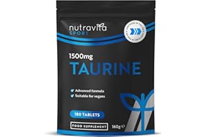 Taurine Supplement 1500mg - 180 High Strength Taurine Tablets - Vegan Amino Acids Taurine Nutritional Supplements - Powder Alternative - Sports Supplement for Men & Women - Made in The UK - Nutravita