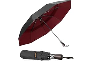 TECKNET paraguas plegable, un paraguas plegable antiviento con 9 varillas resistentes y tejido impermeable 210T,Este paraguas automático es adecuado tanto para días soleados como lluviosos