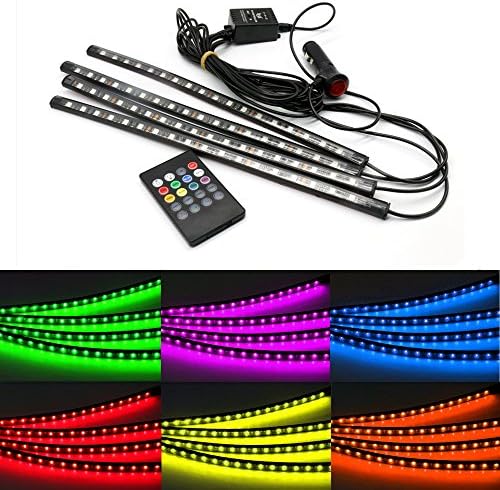 USUN 4pcs 18 LEDs 12V RGB Car Interior Lights Floor Decoration Muli-colour Atmosphere Light Waterproof Glow Neon Decoration Lamp With Wireless Music Control & Car Charger SMD 5050 (4 x 18 LED)
