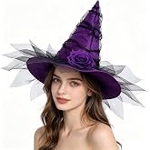 VorPrillynt Sombrero de Bruja de Halloween, Sombrero de bruja con rosas, Sombrero de bruja