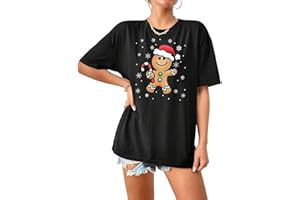 NetSetUK Women's Christmas Oversized T-Shirt Santa Gingerbread Top Round Neck Ladies Short Sleeve Xmas Baggy T Shirt