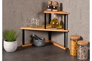 ‎KESPER Kesper | Küchen-Eckregal mit 2 Ebenen, Material: Bambus, Maße: B 52 x H 39 x T 29,5 cm, Farbe: Natur, Schwarz | 58808