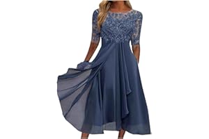 Cocila Abiti Cerimonia Taglie Forti Vestito da Donna in Chiffon di Pizzo con Ricamo Lunghezza tè Gancio Porta Borsa