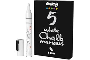 ‎CHALKOLA Chalkola Kreidestifte für Tafel Abwaschbar Weiß - 5 Kreidemarker Weiss 6mm Spitze - Kreidestift Weiß für Fenster, Tafel, als Glasstift- Chalk Markers für alle Altersgruppen