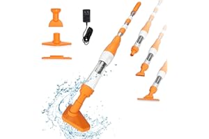 PoolyPoly Poolsauger Kabellos mit Akku, Pool Handsauger Bodensauger, 3 en 1 Poolreiniger mit Teleskopstange, Pool Staubsauger für kleine Pools, Spas, Whirlpools - Laufzeit 90 Minuten, Orange