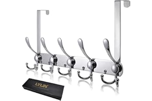 LYLIN Perchero Puerta, Colgador Puerta en Acero Inoxidable con 15 Ganchos, Ganchos de Perchero para Dormitorio Baño Pasillo y Cocina (Plateado, puerta espesor menos de 4.5cm)