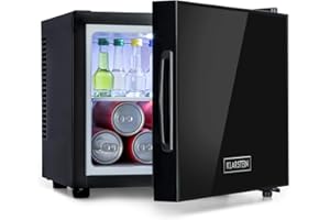 KLARSTEIN Frosty - Mini-réfrigérateur, Capacité de 10 litres, Compact, Eclairage intérieur LED blanc, 12 et 18 °C, Clayette en verre, Elégante porte, Nettoyage facile, Noir