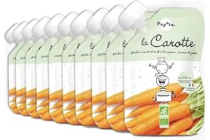 POPOTE - Purée Carottes Bio - Dès 4/6 Mois - Gourde Individuelle 120g - Recette Lisse, Équilibrée - Première Découverte des Légumes, Diversification Alimentaire - Format Pratique - Pack 10 x 120g