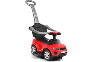 COSTWAY 3 in 1 Ride on Push Along Car, Baby Foot to Floor Slider with Parent Handle, Horn, Music, Lights, Storage Compartment, Toddler Sliding Walker for Boys Girls (Red)