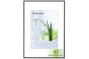 Feihorrm Bilderrahmen, A1 Fotorahmen aus Eiche, Mit gehärtetem Glas, Für 59,4x84 cm-Fotos ohne Passepartout oder 41x58,4 cm-Fotos mit Passepartout (Schwarz, A1 (59,4x84 cm)/ 1x)