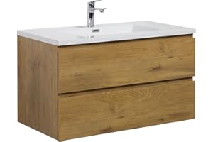 Badplaats B.V. Badezimmer Badmöbel Set Angela 80cm - Eiche - Unterschrank Schrank Waschbecken Waschtisch