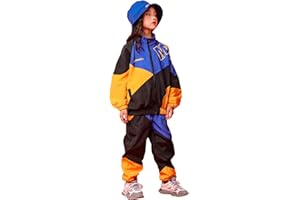 LOLANTA 2 Pezzi Vestiti Hip Hop Bambini, Unisex Abiti Blocchi di Colore Casual, Set di Giacche e Pantaloni