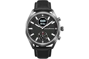 Pininfarina Sintesi Hybrid Reloj Inteligente - Reloj analógico con Correa de Piel auténtica, Pantalla Digital, brújula, GPS, Fitness, frecuencia cardíaca, Pasos, calorías y sueño - Midnight Shadow
