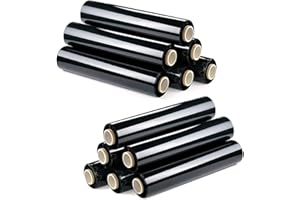 KERAIZ 12 Rolls of Black Heavy Duty Shrink Wrap 400mm Roll 17mu | Heavy Duty Packaging Cling Film for Pallet Packing Stretch Shrink Wrap