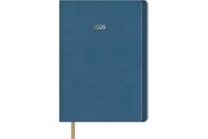 Dohe - Agenda 2026 - Día Página, Tamaño A5 (14x20 cm), Tapa Flexible de Polipiel, Cantos Pintados, 12 Meses Enero a Diciembre, Planificador Anual en Español con Marcapáginas - Hanoi Azul