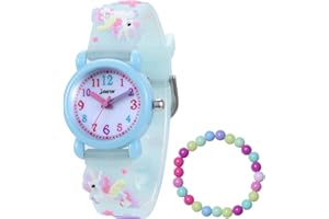 MUXIJIA Relojes de Pulsera para Niñas de 3 a 10 años, 3ATM / 30M Impermeable Analógicos Cuarzo Reloj 3D Dibujos Animados Correa de Silicona Reloj para Niños (+Pulsera de Niñas)