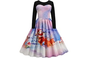 KOG Weihnachtskleid Damen Elegant Langarm Vintage Weihnachtskleider für Damen Etuikleid Damen Kleid Kleider Frauen Blusenkleid Christmas Dresses Frau Rot Festlich Festival Große Größe